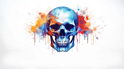 Poster Crâne aquarelle Watercolor skull. AI generative.