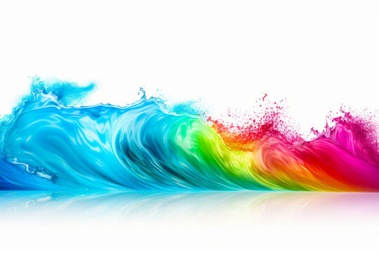 Rainbow wave with white background and reflection of the water.