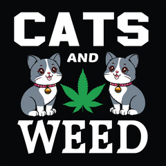 Cats and weed tshirt design 