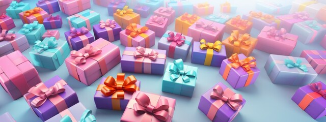 Lot of gift boxes on color background
