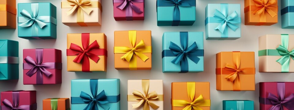 Lot of gift boxes on color background