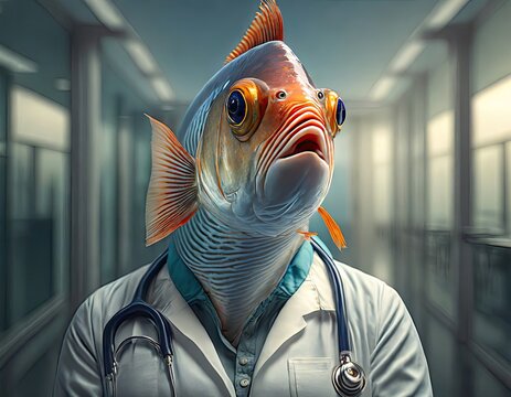 Portrait of a fish as a doctor