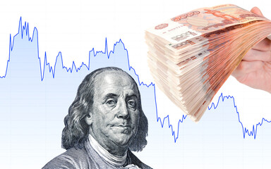 Benjamin Franklin portrait from american dollars against the graph rate chart