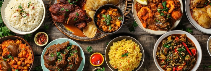 Assortment of African traditional dishes. African food