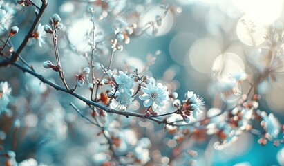 bokeh, color fading and white branches with white flowers - Powered by Adobe
