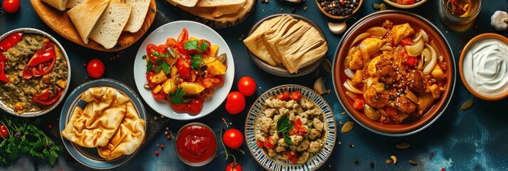Assortment of Russian traditional dishes. Russian food - obrazy, fototapety, plakaty