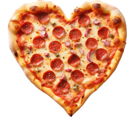 Delicious Tasty Heart shaped of pepperoni pizza, cheese, salami, birthday, Love, Valentine, PNG,...