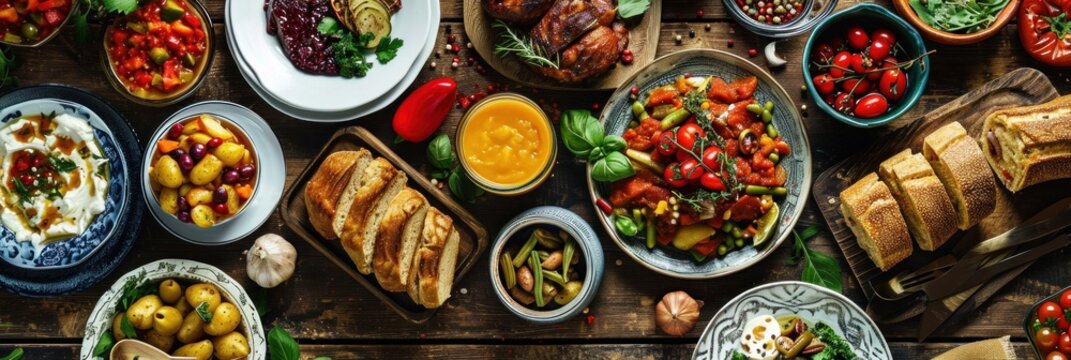 Assortment of Russian traditional dishes. Russian food