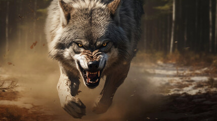 the wolf runs and attacks. ai generated