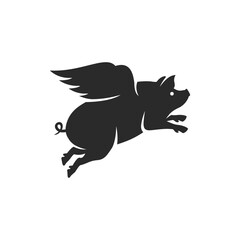 Flying Pig logo. Pig silhouette for Emblem design. Simple Pig symbol. Vector illustration