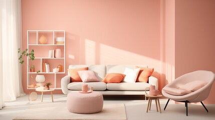 Minimalistic living room design. Color of the year 2024 . Interior design . Mockup background with copy space