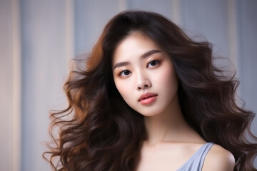 Naklejka premium Beautiful asian young woman with pperfect skin and natural make up