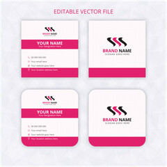 Print ready Square business card design template, square rounded name card mockup pink red color text background. clean name card rectangle with bleed.