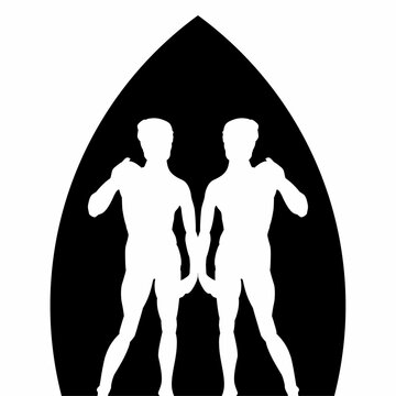 T-shirt design of the silhouette of two naked young men in an ogival shape. David by Michelangelo, city of Florence.