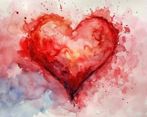 Romantic Watercolor Heart - Valentine's Day Illustration in Abstract Style