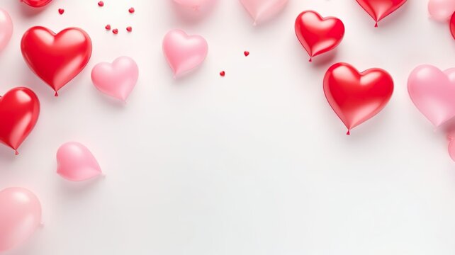 Valentines day background with 3d red and pink hearts balloon background.