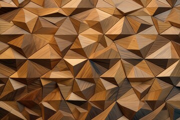 Abstract geometric background of wooden triangles. 3d rendering, Seamless abstract modern geometric pattern. Grey, brown background, Wooden triangles on a background of wood