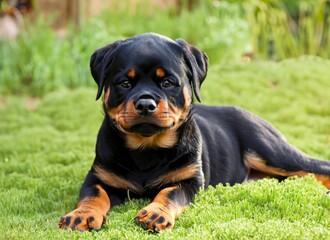 puppy Rottweiler dog in garden , generated by AI