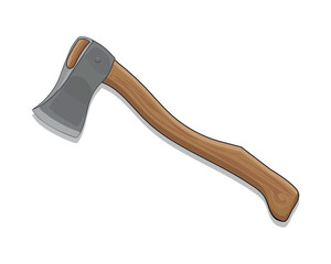 vector design of a tool for splitting wood called an ax with an iron head and a brown wooden handle