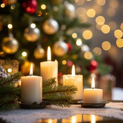 Obraz na płótnie Canvas Candles on the background of a Christmas tree.