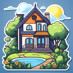 Sticker-style Summer house icon