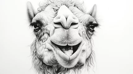 Foto op Plexiglas  a close up of a llama's face with it's mouth open and it's eyes wide open. © Anna