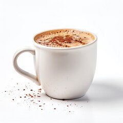 a white mug with a brown liquid in it