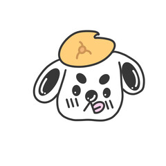 Cute dog , cute puppy, cute white dog in yellow hat 