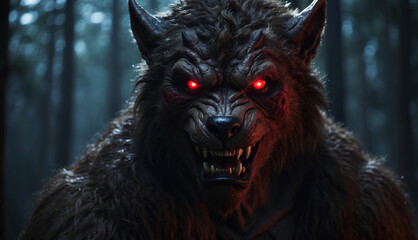 A werewolf with glowing eyes.