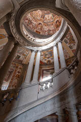 Caprarola, Viterbo, Italy - 2023, September 12: Palazzo Farnese, the principal staircase or Scala...