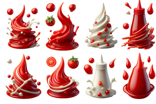 Set of red and white drops and splashes of ketchup or sauce