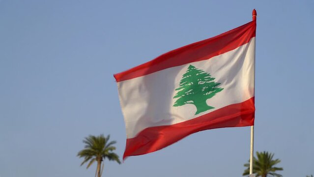 Captivatin footage of  National Flag of Lebanon wawing in the wind