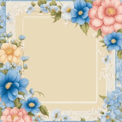 imagine a seamless pattern with a pretty scroll design and blue & white flowers.  Contrasting pastel background.  It has a pretty seamless floral border.  The Design must be seamless.   Photo realisti