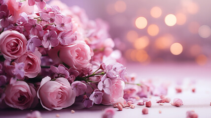 Flower background with pink flowers, blurred background - Powered by Adobe