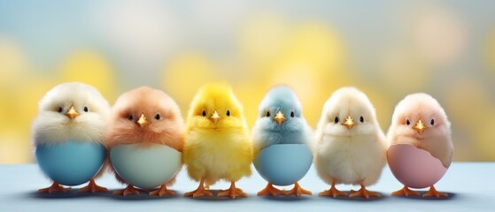 cute and happy easter chickens - obrazy, fototapety, plakaty