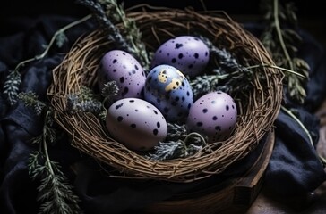 Naklejka na ściany i meble easter eggs in a nest with lavender