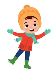 cute boy with scarf, beret and mittens