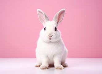 adorable tan and white rabbit on pink background bunny