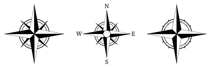 Navigational compass icon set. Vector illustration - obrazy, fototapety, plakaty