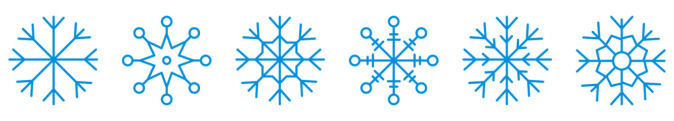 Set of blue snowflake icons. Vector illustration