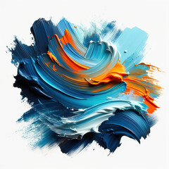 Blue and orange color paint stroke on a white background, Generative AI	