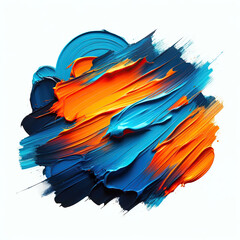 Blue and orange color paint stroke on a white background, Generative AI	