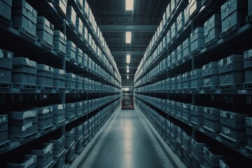 A packed storage facility with multiple trading areas and efficient supply chain management. Generative AI - obrazy, fototapety, plakaty