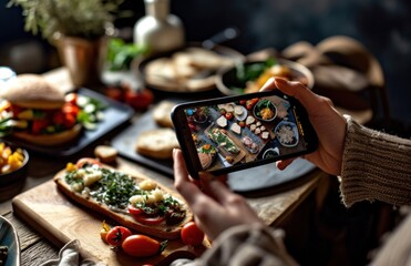 taking food photos with uhs smartphones - obrazy, fototapety, plakaty