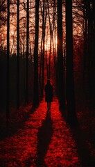 Portrait of a silhouette forrest red light ambeance, dark, red