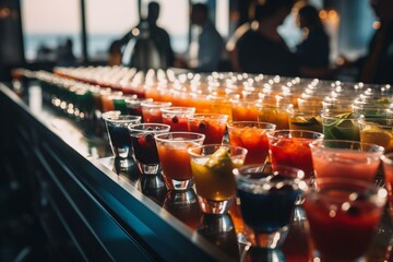 Sip vibrant drinks at a party aboard a cruise ship. Generative AI