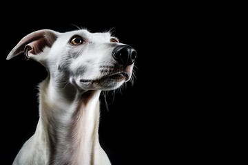 a white dog looking up
