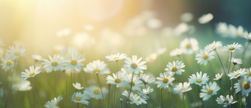 Fototapeta a daisy background with blur and bright white flowers