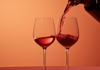two glasses of red wine are being poured into each other