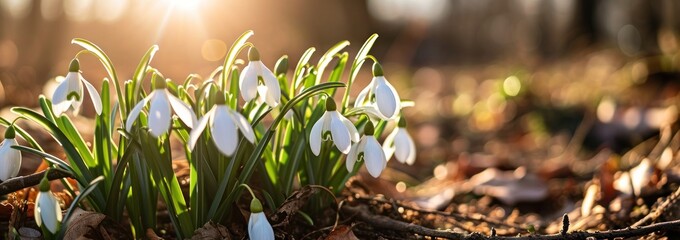 white snowdrop flowers bloom outdoors with sunlight
